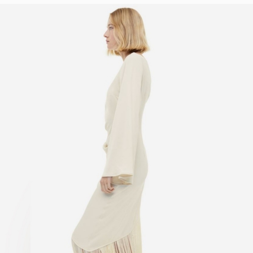H&M Cream One-Shoulder Fringe Midi Dress - Picture 3 of 6